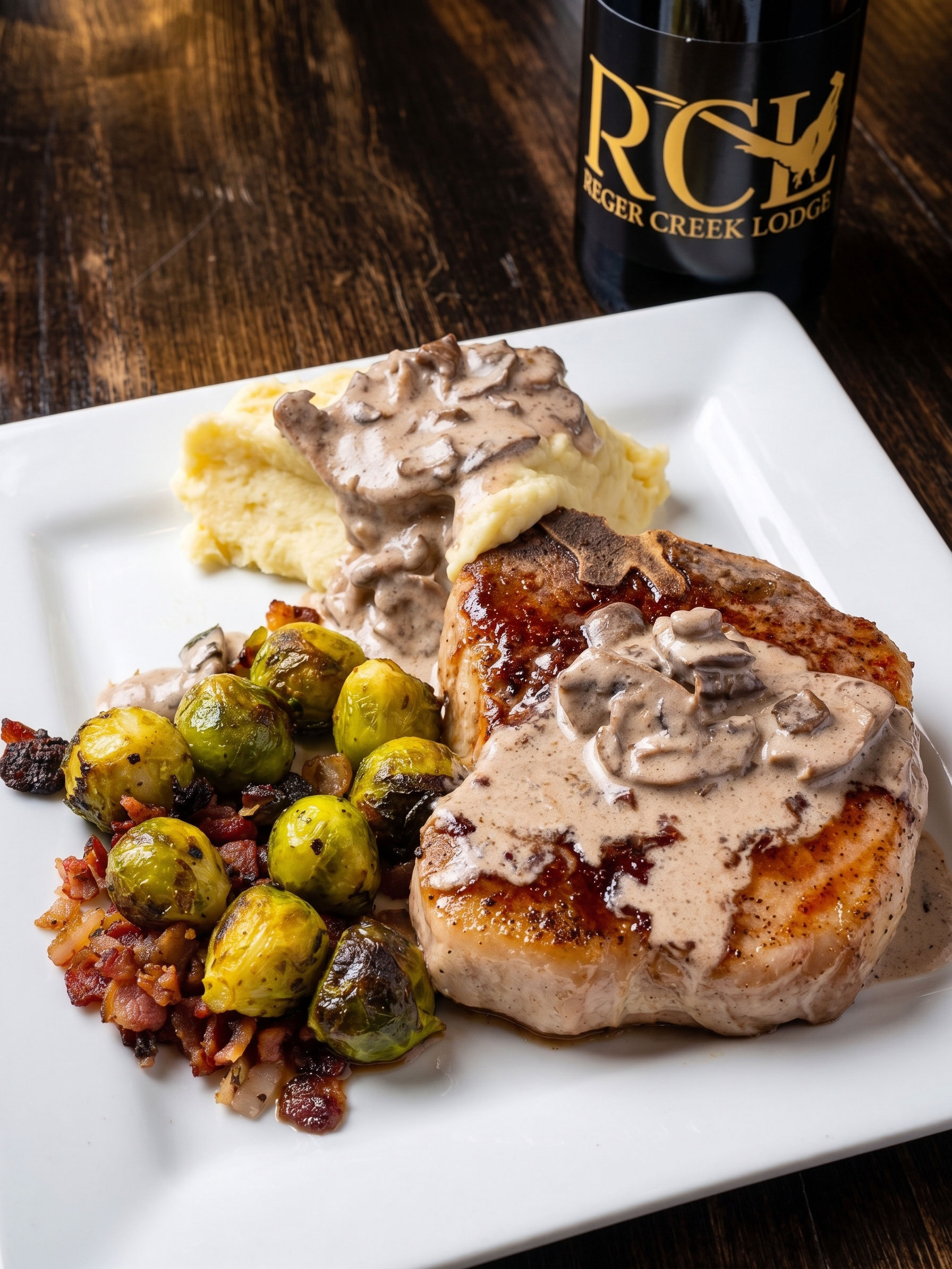 Pork chop dinner after a pheasant hunt at Rieger Creek Lodge